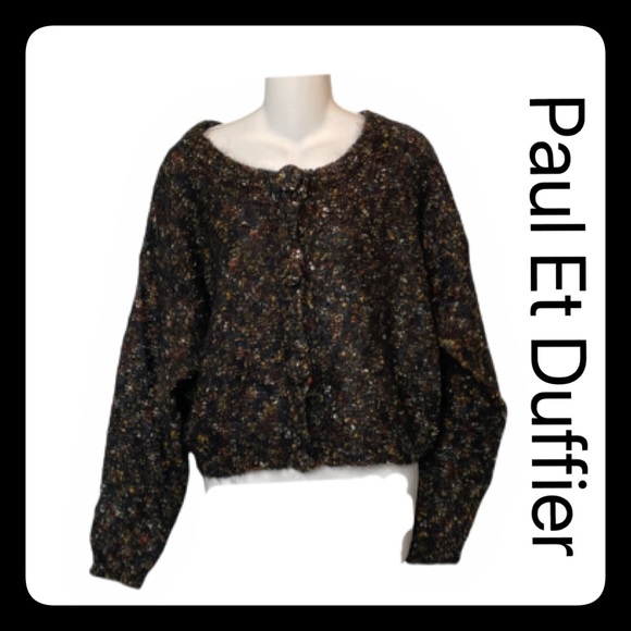 Vintage 1980s PAUL ET DUFFIER Large Black Cropped Boxy Women’s Mohair Sweater - Picture 2 of 15